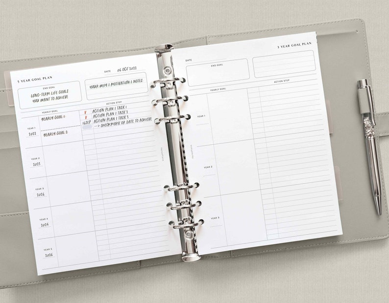3 and 5 Year Goal Planner | A5 Printable Inserts | Life Goal Action Plan Template | Yearly Goal Setting Organizer PDF | Digital Download image 4