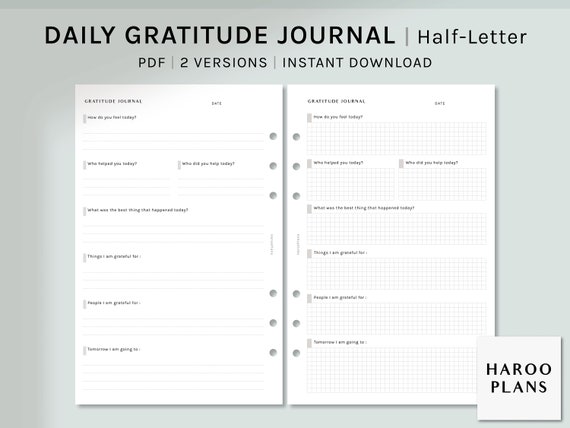 Diario della gratitudine / Mezza lettera / Daily Planner Inserti stampabili  / Modello di diario di routine serale PDF / Semplice prompt / Download  digitale -  Italia