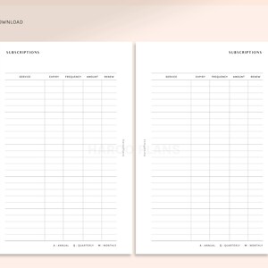 Subscription Tracker | FC Compact Printable Planner Inserts ...