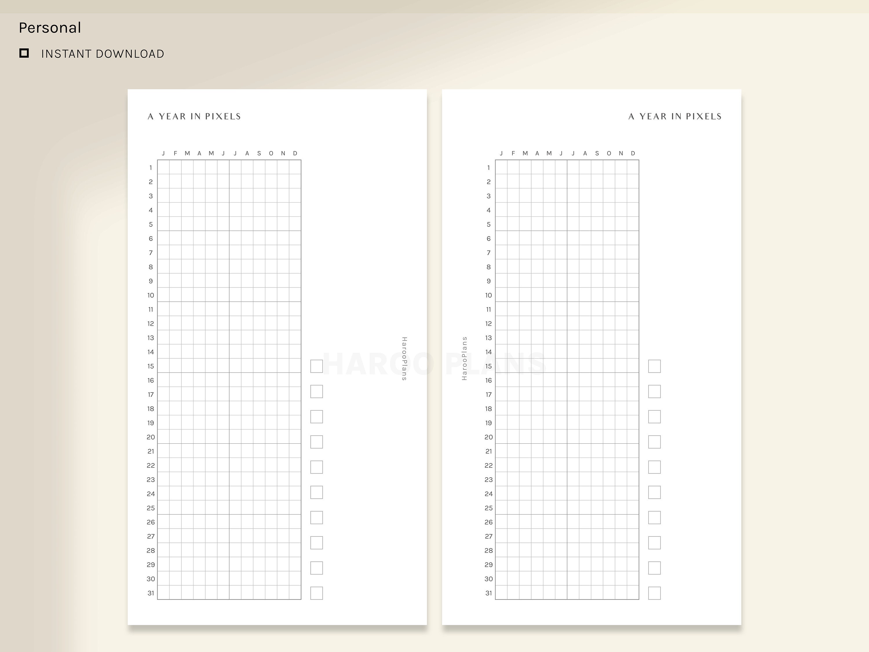A Year in Pixels | Personal Size Printable Planner Inserts | Yearly ...