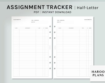 Assignment Tracker Sheet | Half-Letter Printable Planner Inserts | Homework List Template | College Student Organizer PDF | Digital Download