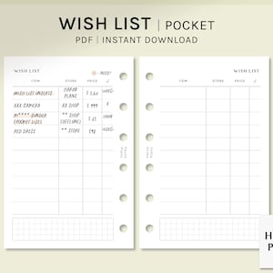 Wunschliste | Pocket druckbare Planer Einsätze | Wunschliste Vorlage | Shopping Tracker Bogen | Dinge zu kaufen Arbeitsblatt PDF | Digitaler Download