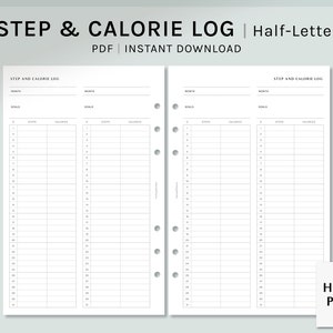Stap- en calorielogboek | Halve letter afdrukbare planner voegt | Health Journal Template | Running Tracker Sheet PDF-| Digitale download
