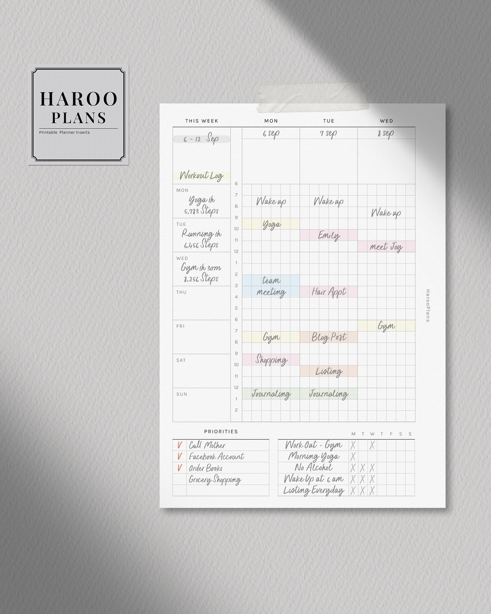 WO2P Schedule | Personal Wide Printable Planner Inserts | Weekly Time ...