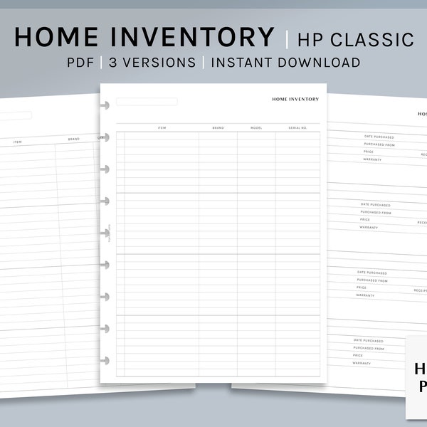 Home Inventory | HP Classic Printable Happy Planner Inserts | Household Supplies Tracker Template | Items List Sheet PDF | Digital Download