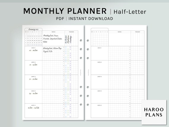 Monthly Planner Half-letter Printable Inserts Work - Etsy