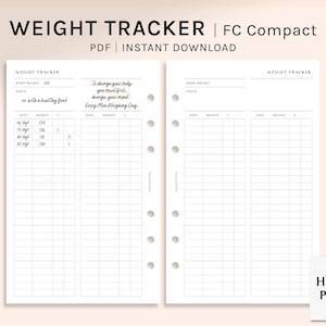 Gewichtsmeter | FC compacte afdrukbare planner-inzetstukken | Logboek gewichtsverlies dieet | Sjabloon voor eenvoudig fitnessdagboek pdf | Digitale download