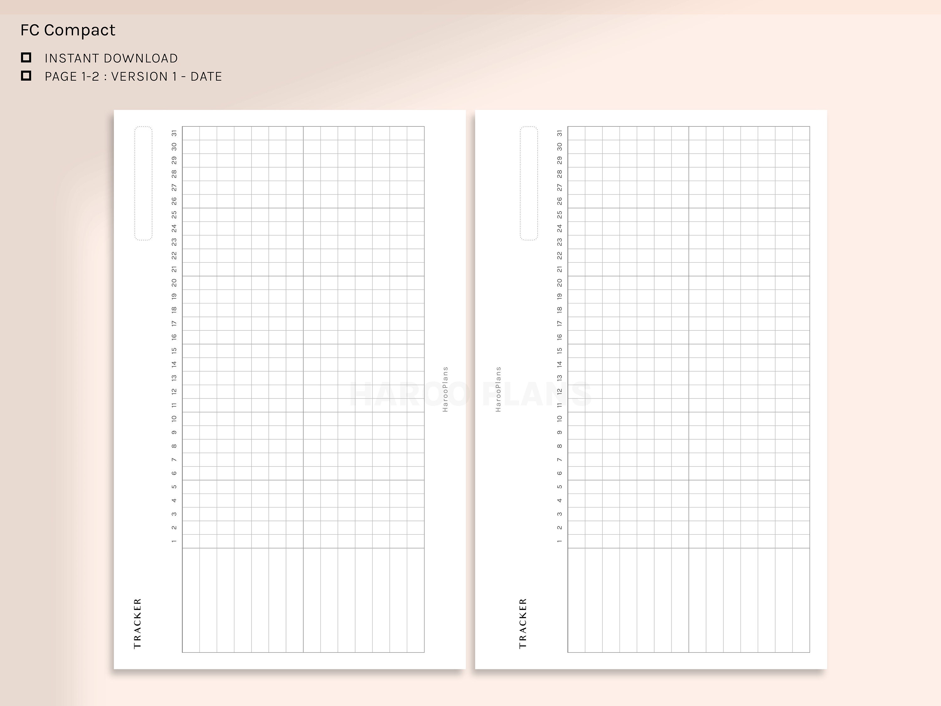 Monthly Tracker | FC Compact Printable Planner Inserts | Habit Chores ...