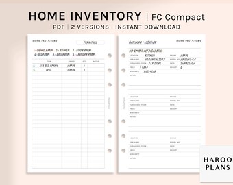 Home Inventory | FC Compact Printable Planner Inserts | Haushaltsbedarf Tracker Vorlage | Hausartikel Liste PDF | Digitaler Download