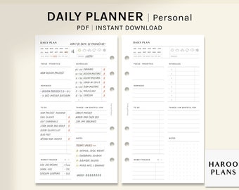 Daily Planner | Personal Size Printable Inserts | Schedule Template | To Do List, Money Tracker | Organizer Sheet PDF | Digital Download