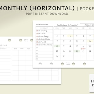 Monthly Planner Pocket Size Printable Inserts MO1P Horizontal Layout ...