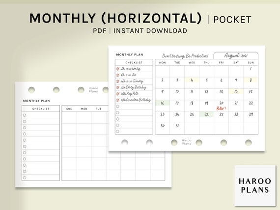Monthly Planner Pocket Size Printable Inserts MO1P | Etsy