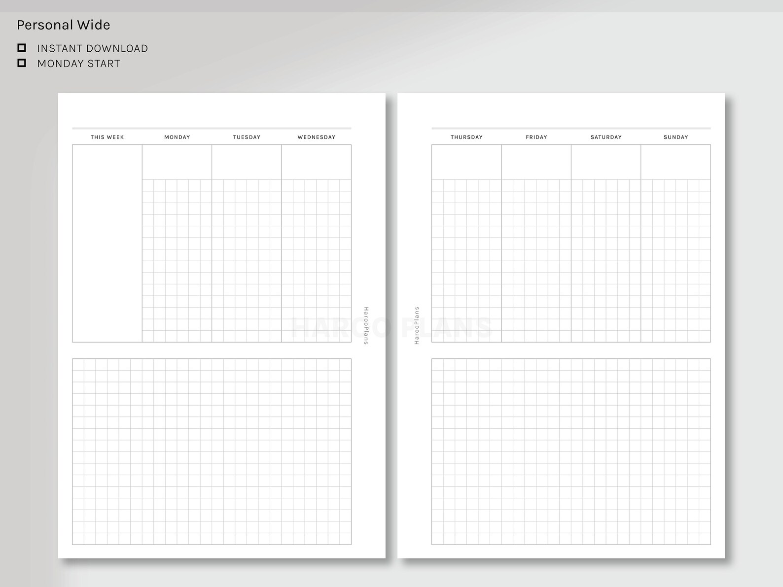 Weekly | Personal Wide Printable Planner Inserts | Undated WO2P ...