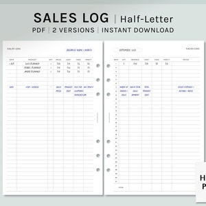 Registro de ventas / Insertos de planificador imprimibles de media carta / Rastreador de pedidos / Descripción general de ganancias mensuales PDF / Plantilla para pequeñas empresas / Descarga digital