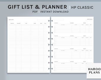 Gift Giving List | HP Classic Printable Happy Planner Inserts | Gift Log Template for Birthday | Shopping List Sheet PDF | Digital Download