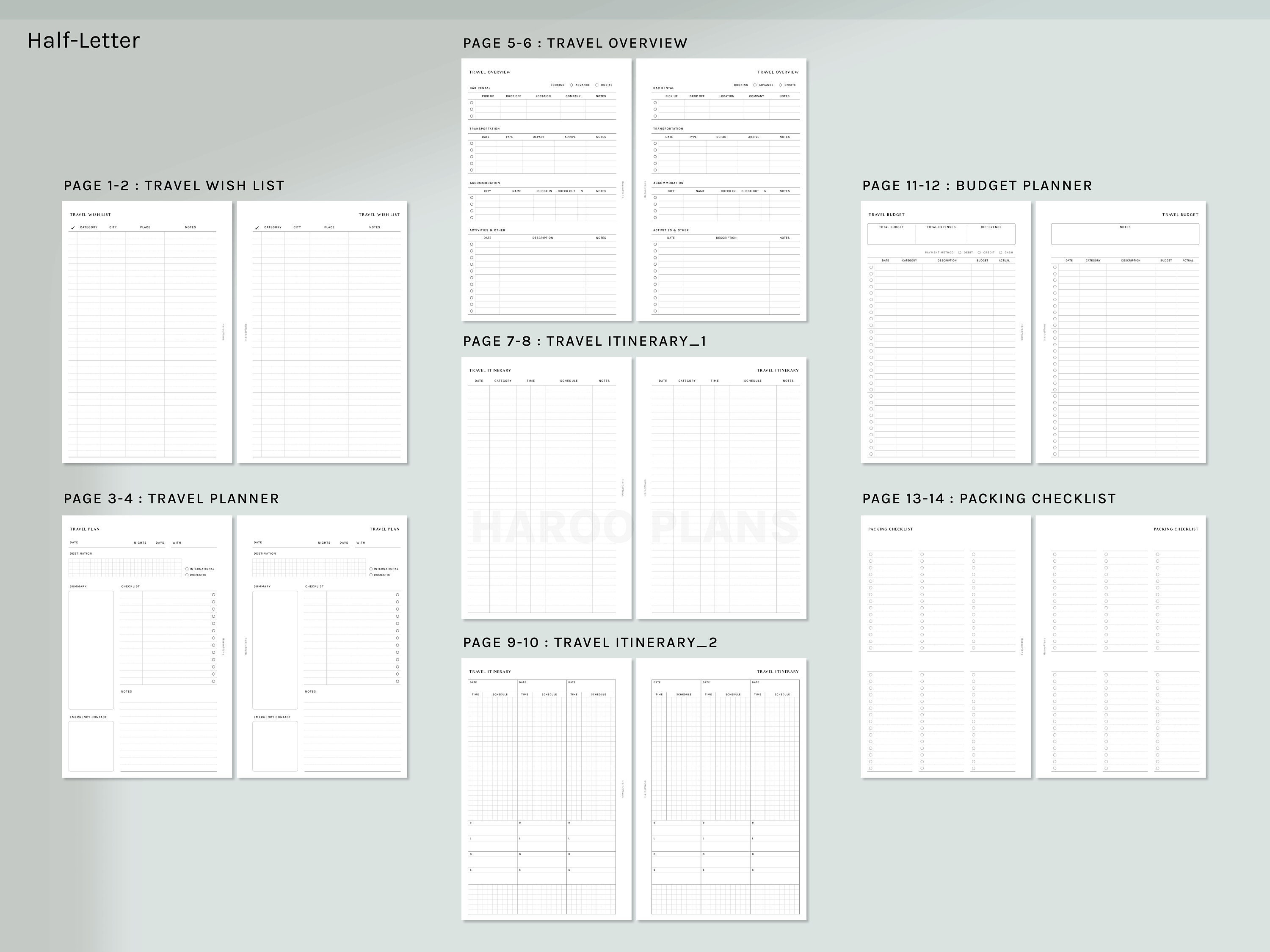 Travel Planner Bundle Half-letter Printable Inserts Trip - Etsy