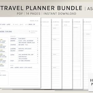 Planificador de viajes / Plantillas imprimibles A5 / Itinerario de viaje / Diario de vacaciones / Hoja organizadora de vacaciones / Descarga digital