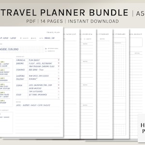 Travel Planner Bundle | A5 Printable Inserts | Trip Itinerary Template | Vacation Journal | Holiday Organizer Sheet | Digital Download