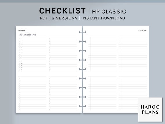 Checklist Sheet | HP Classic Printable Happy Planner Inserts | Get It Done List Template | Task Work To do List PDF | Digital Download