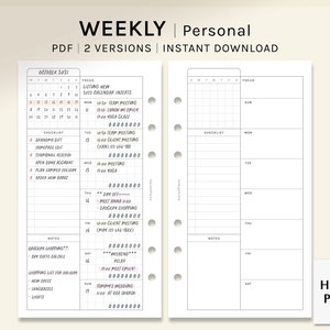 Undated Weekly Planner | Personal Size Printable Inserts | WO1P Layout Template | Schedule Worksheet PDF | with Calendar | Digital Download