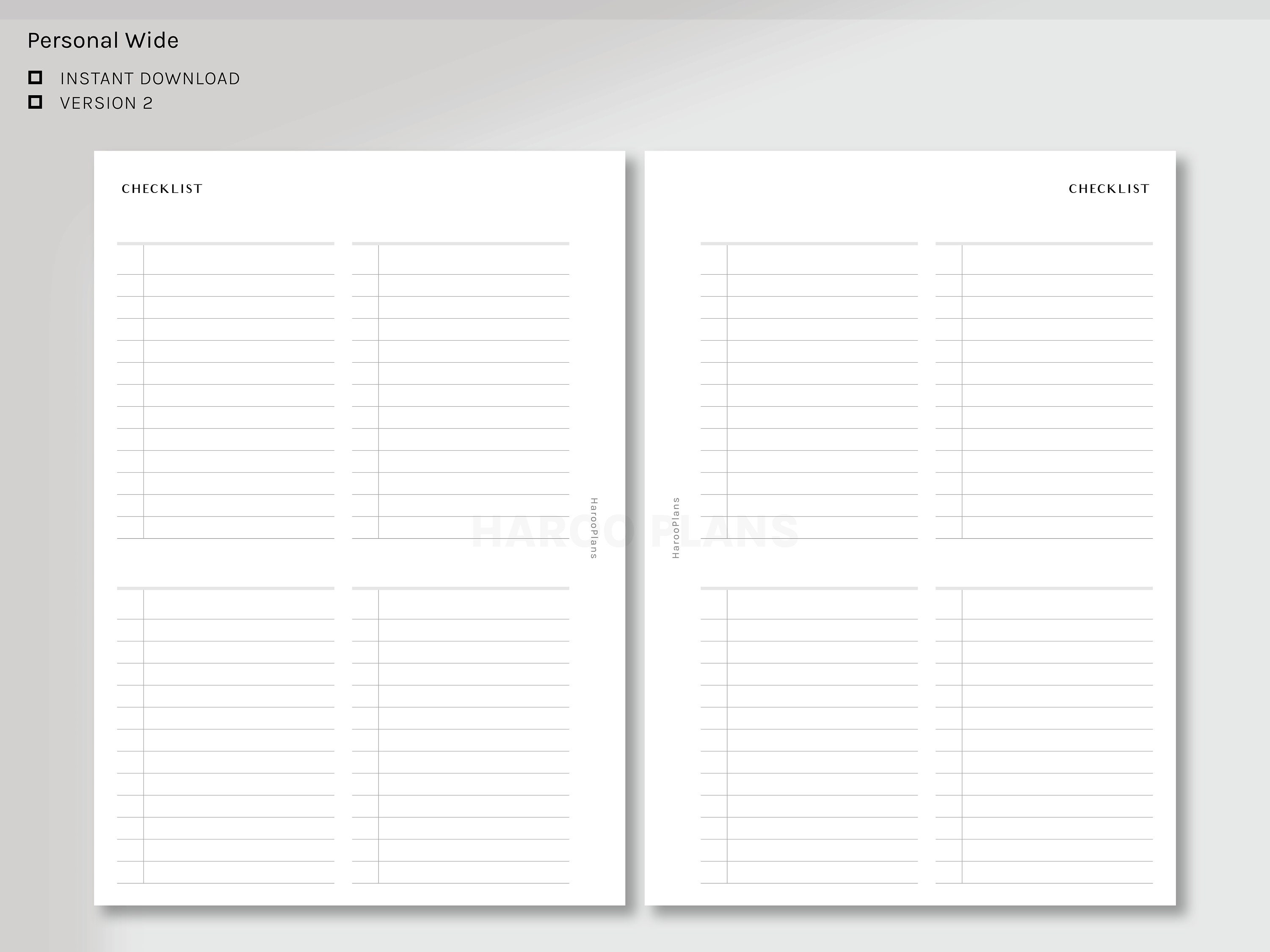 Checklist Sheet | Personal Wide Printable Planner Inserts | Work Task ...