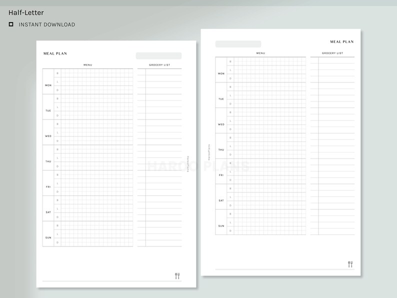 Meal Plan With Grocery List | Half-letter Printable Planner Inserts ...