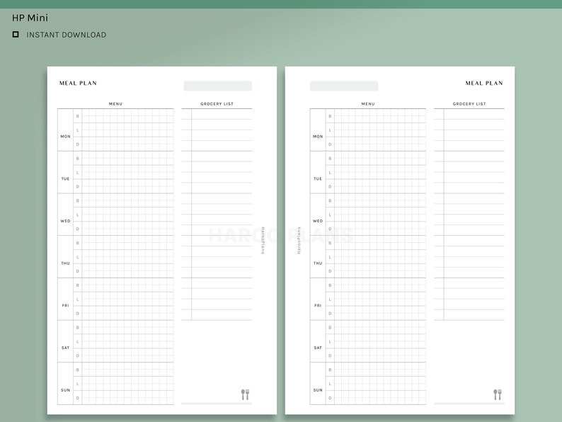 Meal Plan | HP Mini Printable Happy Planner Inserts | Grocery Food List ...