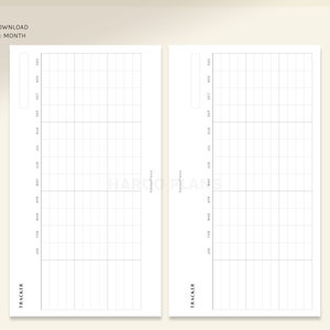 May include: A printable monthly tracker with a grid layout and space for notes. The tracker is divided into two columns, each with a calendar for a year. The text "TRACKER" is printed at the bottom of each column.