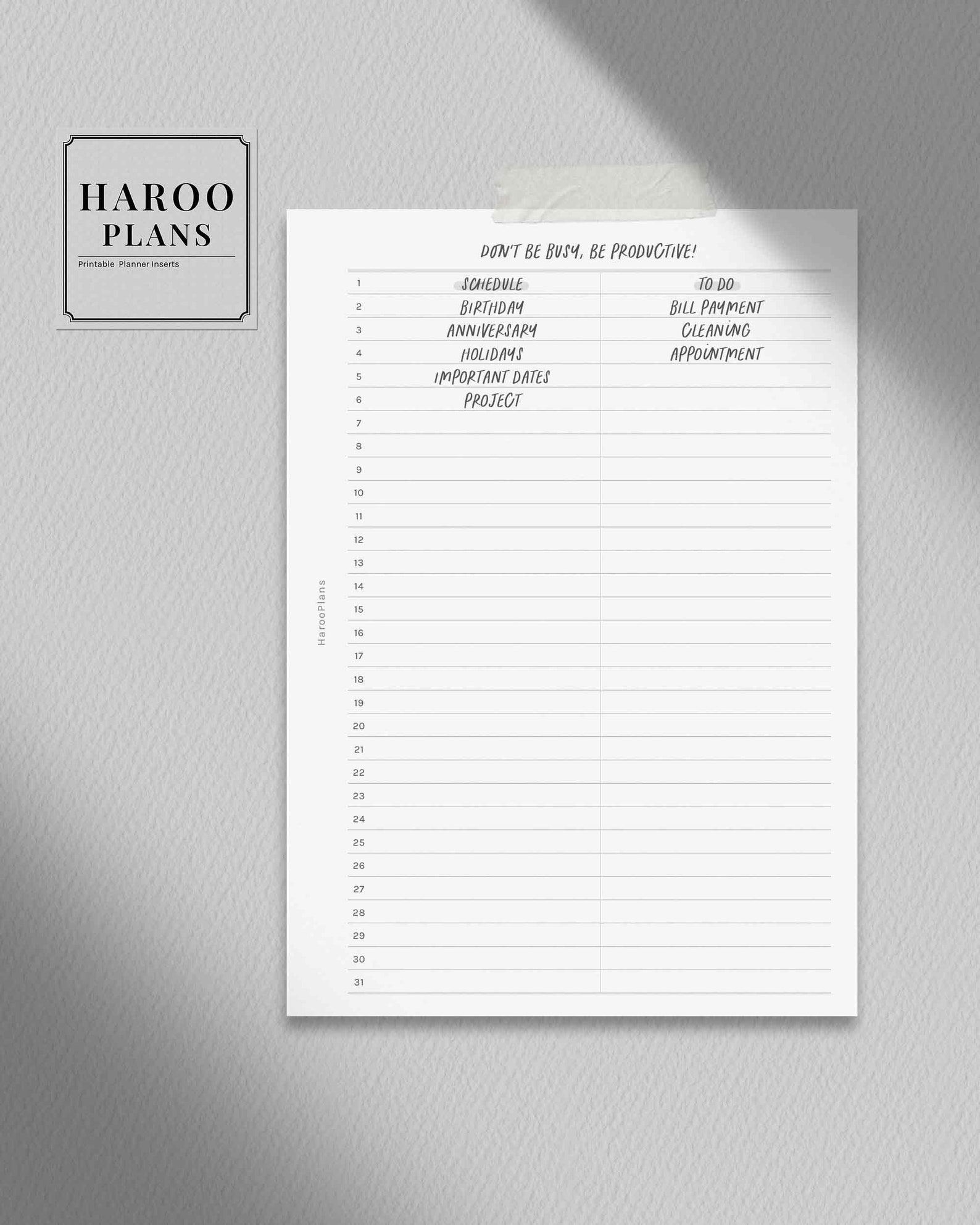 Month at a Glance | Personal Wide Printable Planner Inserts | Undated ...