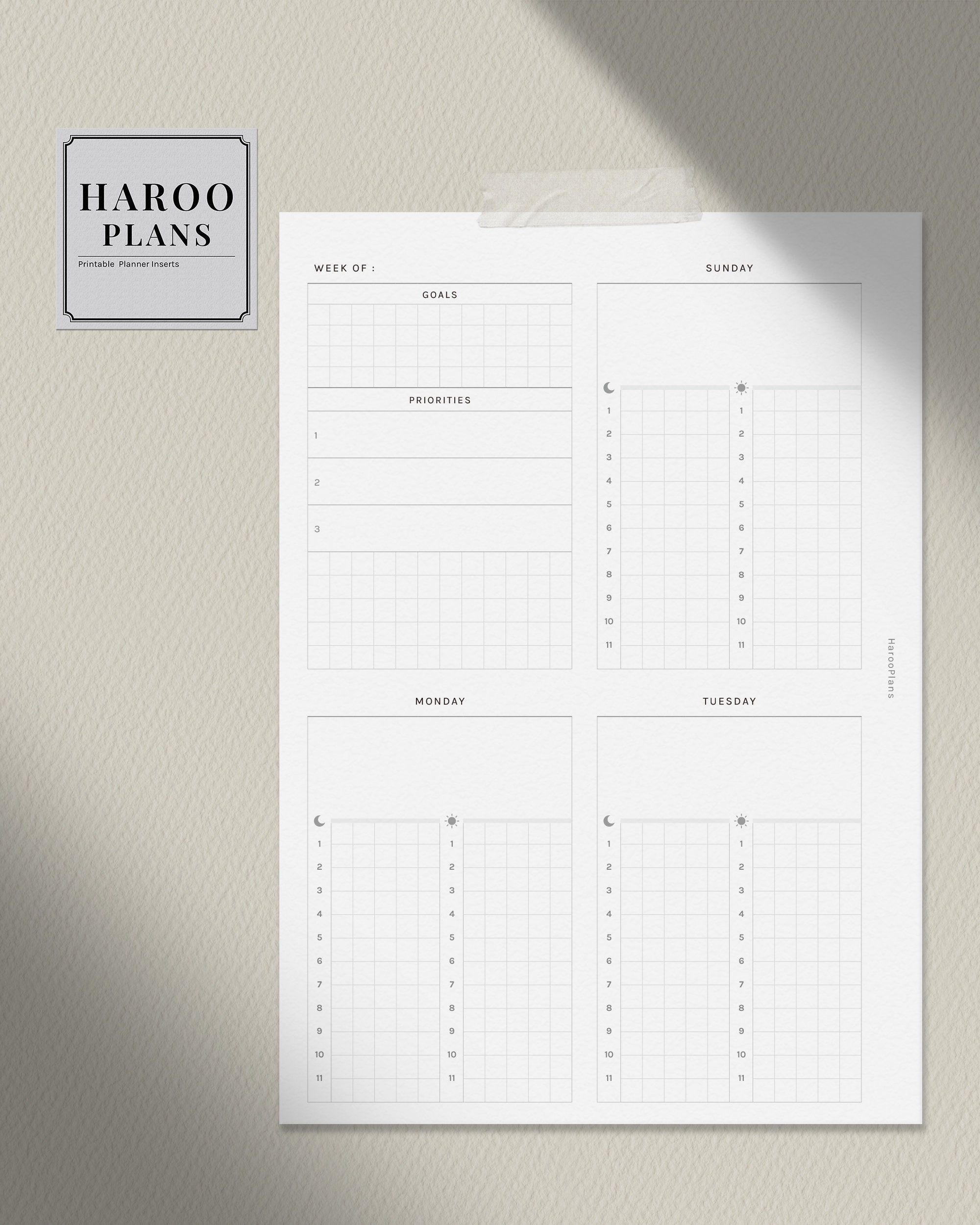 Weekly Planner | A5 Printable Planner Inserts | WO2P Layout Template ...