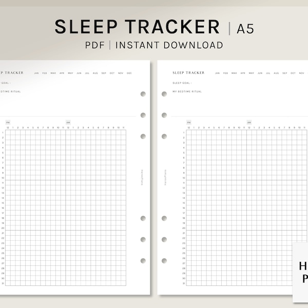 Sleep Tracker | A5 | Printable Planner Inserts | Sleep Time Log Template Bullet Journal | Digital Download