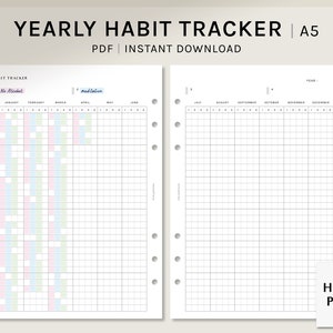 Yearly Habit Tracker | A5 Printable Planner Inserts | Routine Tracker template | Tasks Chores Log Sheet | Digital Download