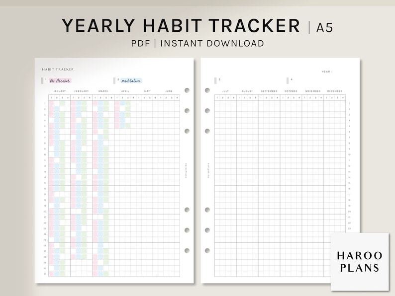 Yearly Habit Tracker A5 Printable Planner Inserts Routine | Etsy