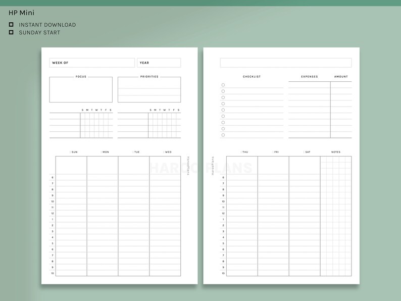 Week at a Glance | HP Mini Printable Happy Planner Inserts | Weekly ...