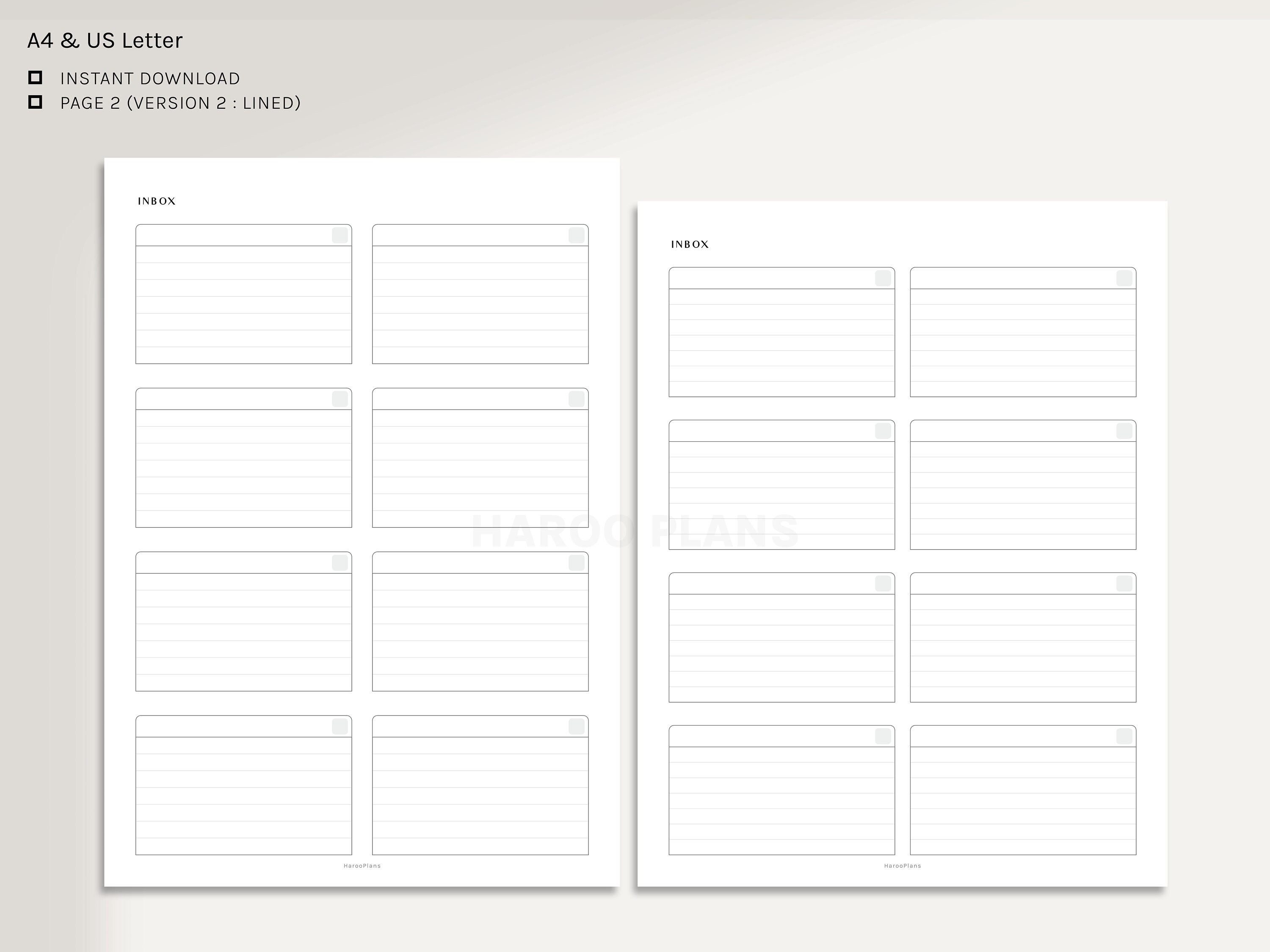 Inbox | A4, US Letter Printable Planner Inserts | Blank Box to Do List ...