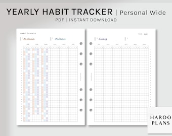 Yearly Habit Tracker | Personal Wide Size Printable Planner Inserts | Routine Tracker Template | Task Chores Log Sheet | Digital Download