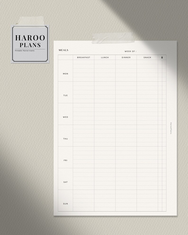 Weekly Meal Tracker | A5 Printable Planner Inserts | Food Log Template ...