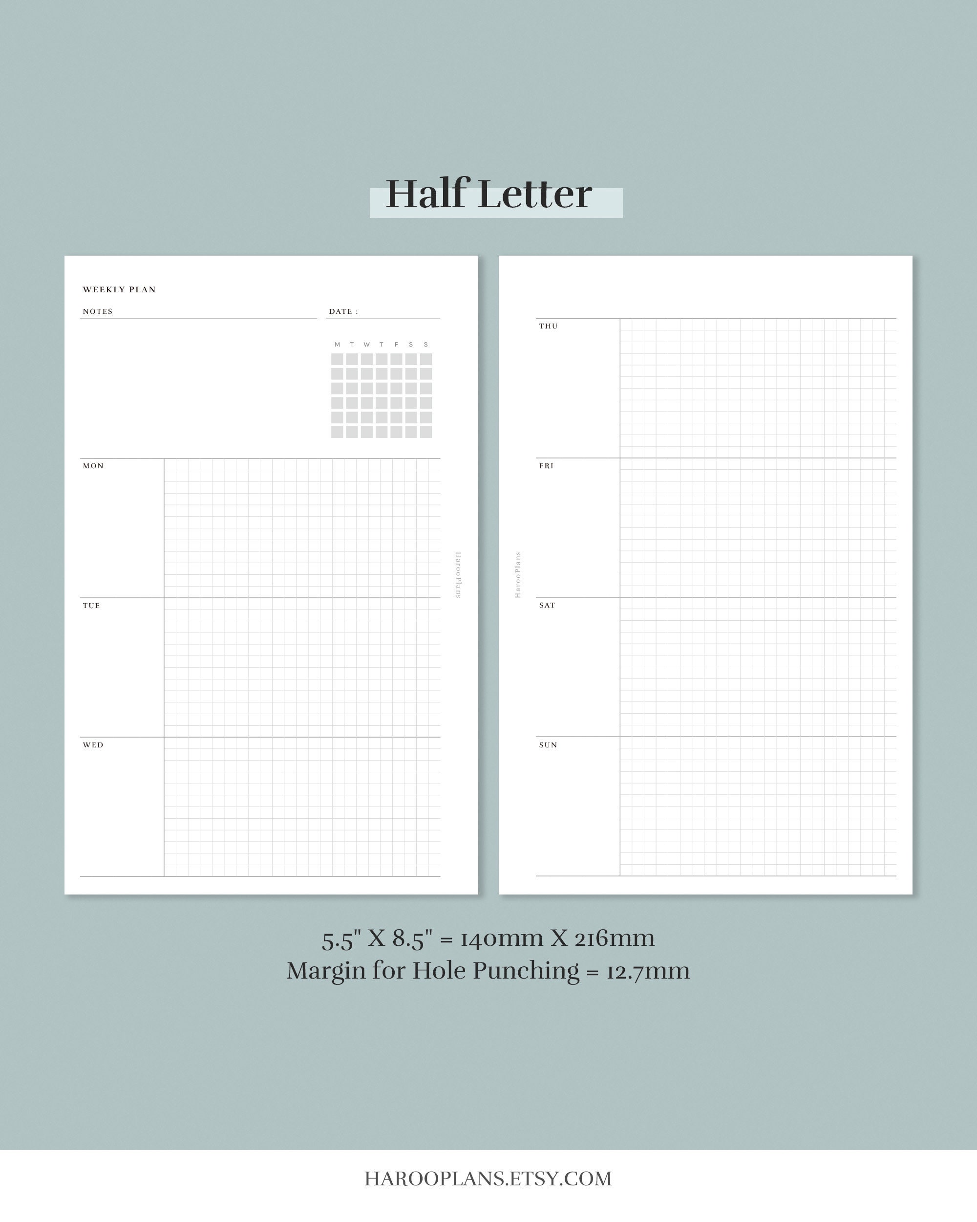Simple Weekly Planner Printable Half Letter PDF Template Etsy Simple Weekly Planner Printable Half Letter PDF Template Etsy