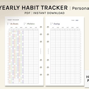 Yearly Habit Tracker | Personal Size Printable Planner Inserts | Routine Tracker template PDF | Task Chores Log Sheet | Digital Download