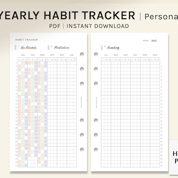 Jaarlijkse Habit Tracker | Persoonlijk formaat Afdrukbare Planner Inserts | Routine Tracker sjabloon PDF | Taaktaken Logboekblad | Digitale download