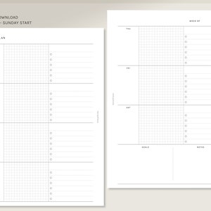 May include: A printable weekly planner with a grid layout for scheduling daily tasks. The planner has a section for goals and notes.