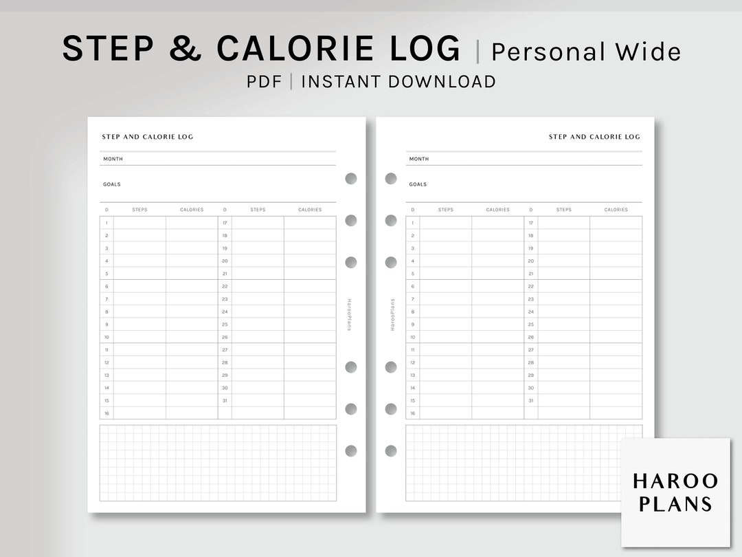 Step and Calorie Log | Personal Wide Printable Planner Inserts ...