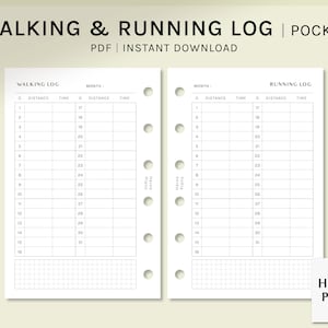 Wandelen & Hardlopen Log | Pocket Printable Planner Inserts | Gezondheid Tracker Template | Workout Fitness Journal Werkblad | Digitale download