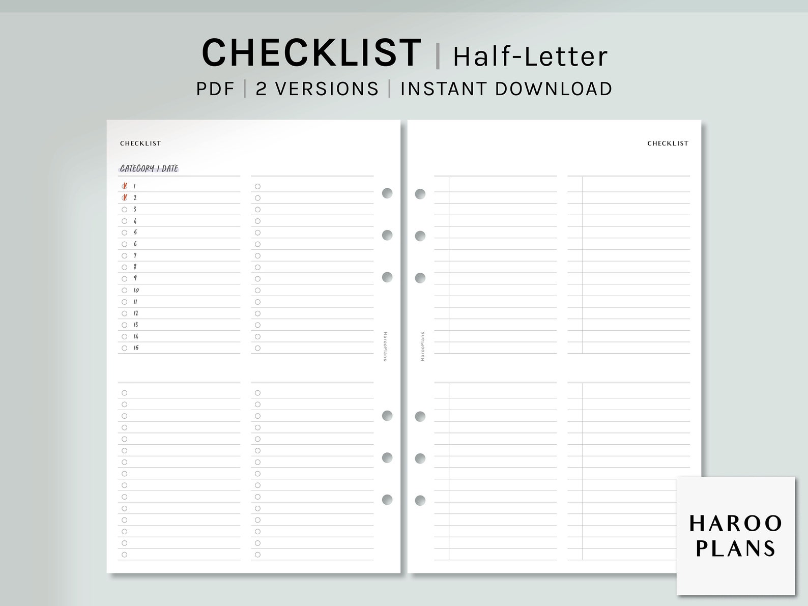 Checklist Sheet Halfletter Printable Planner Inserts Etsy