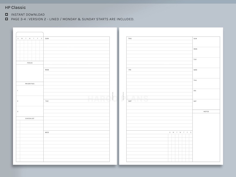 Undated Weekly | HP Classic Printable Happy Planner Inserts | WO2P ...