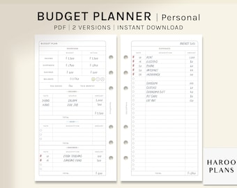 Budget Planner | Personal Size Printable Inserts | Finance Template Sheet PDF | Income and Expense Tracker | Money Log | Digital Download