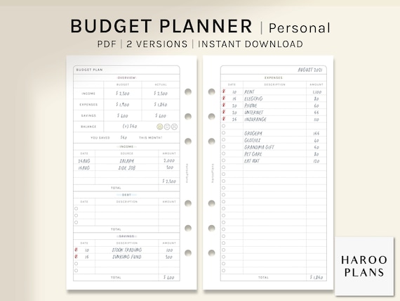 Budget Planner Personal Size Printable Inserts Finance Template Sheet PDF  Income and Expense Tracker Money Log Digital Download 