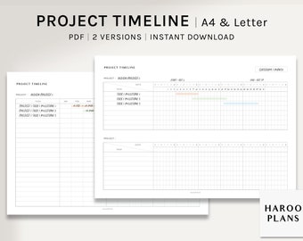 Project Timeline Sheet | A4, US Letter Printable Planner Inserts | Work Schedule Tracker Template | Task Management PDF | Digital Download