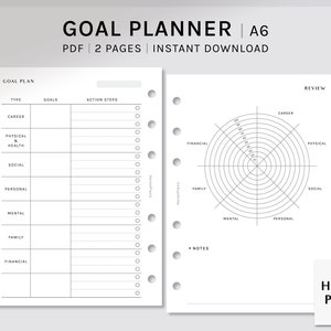 Goal Planner Printable Inserts | A6 Ring | Life Goal Setting Journal ...