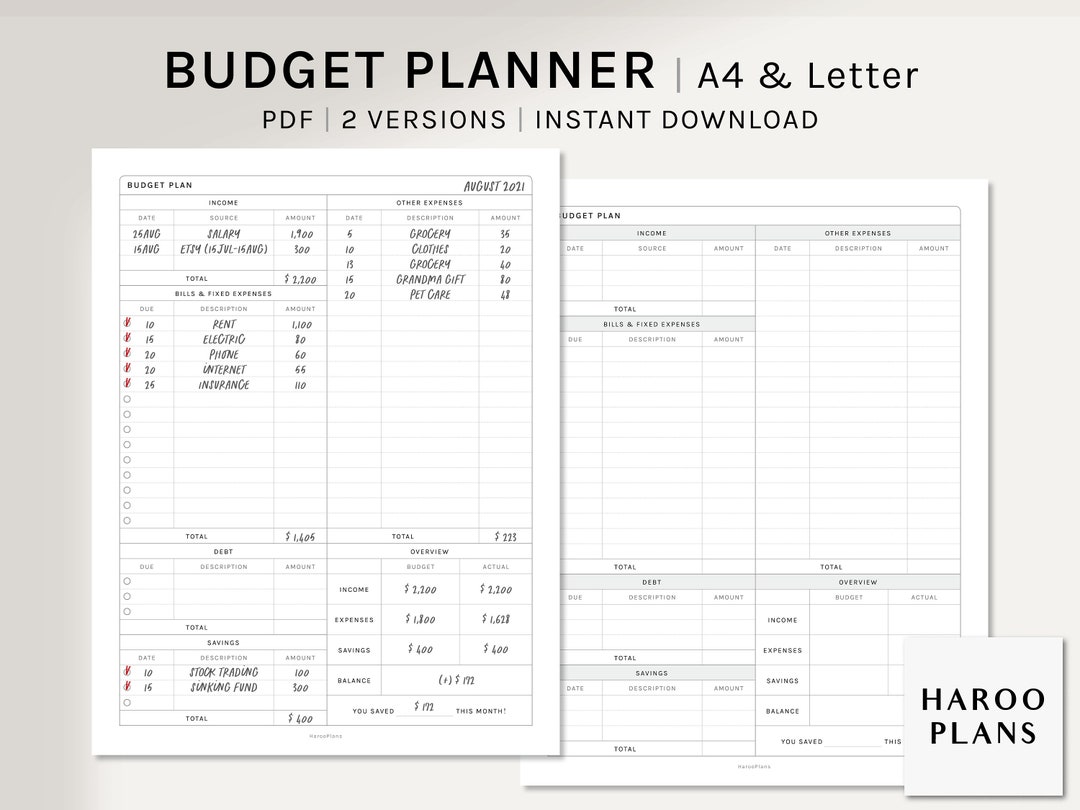 Budget Planner | A4, US Letter Printable Planner Inserts | Finance ...